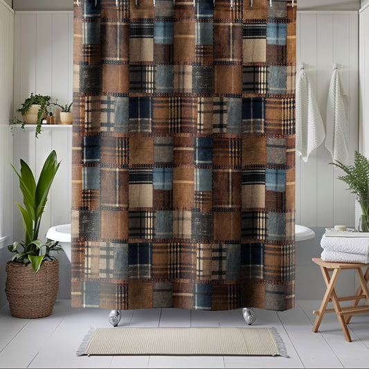 Plaid Textures Patchwork Shower Curtain Autumn Bathroom Decor