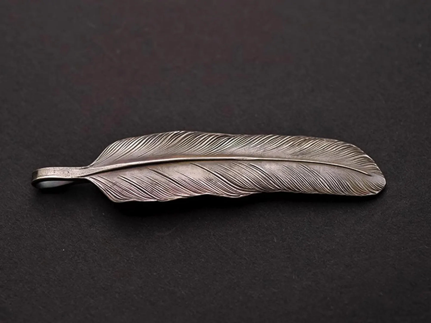 Silver Eagle Pendant AU999 24K Gold Accent, Unique Engraved Feather Pendant