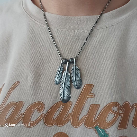 Silver Feather Pendant, Red-tailed Hawk feather, Navajo Charm