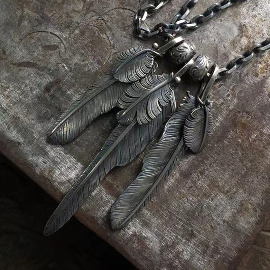 Silver Feather Pendant, Movable Eagle Feather Pendant