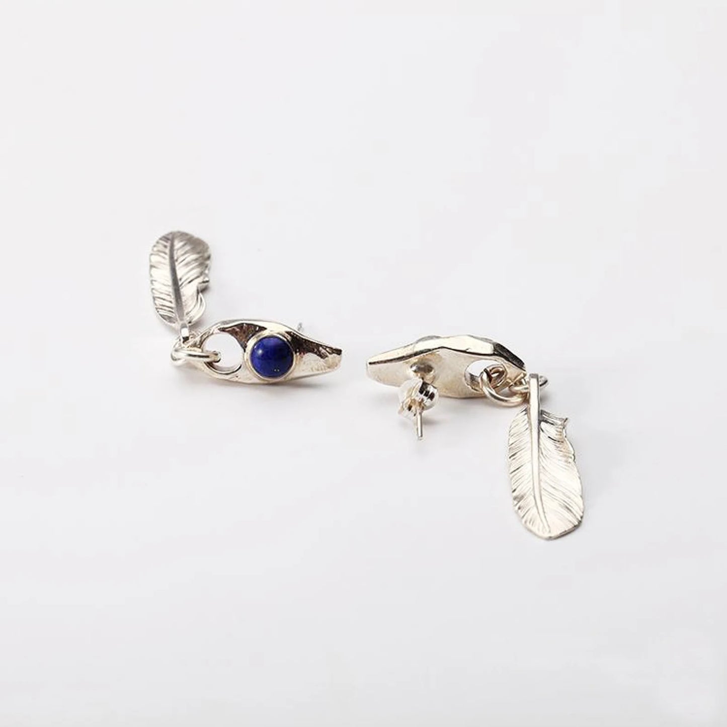 Silver Feather Earring Lapis Lazuli Earring