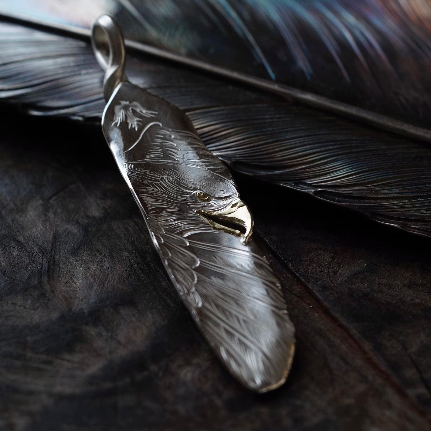 Eagle Feather Pendant with 18K Gold Snake Eye