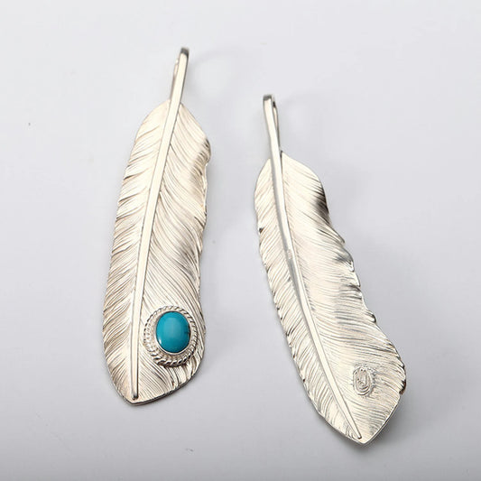 Silver Feather Pendant Eagle Feather Turquoise Pendant