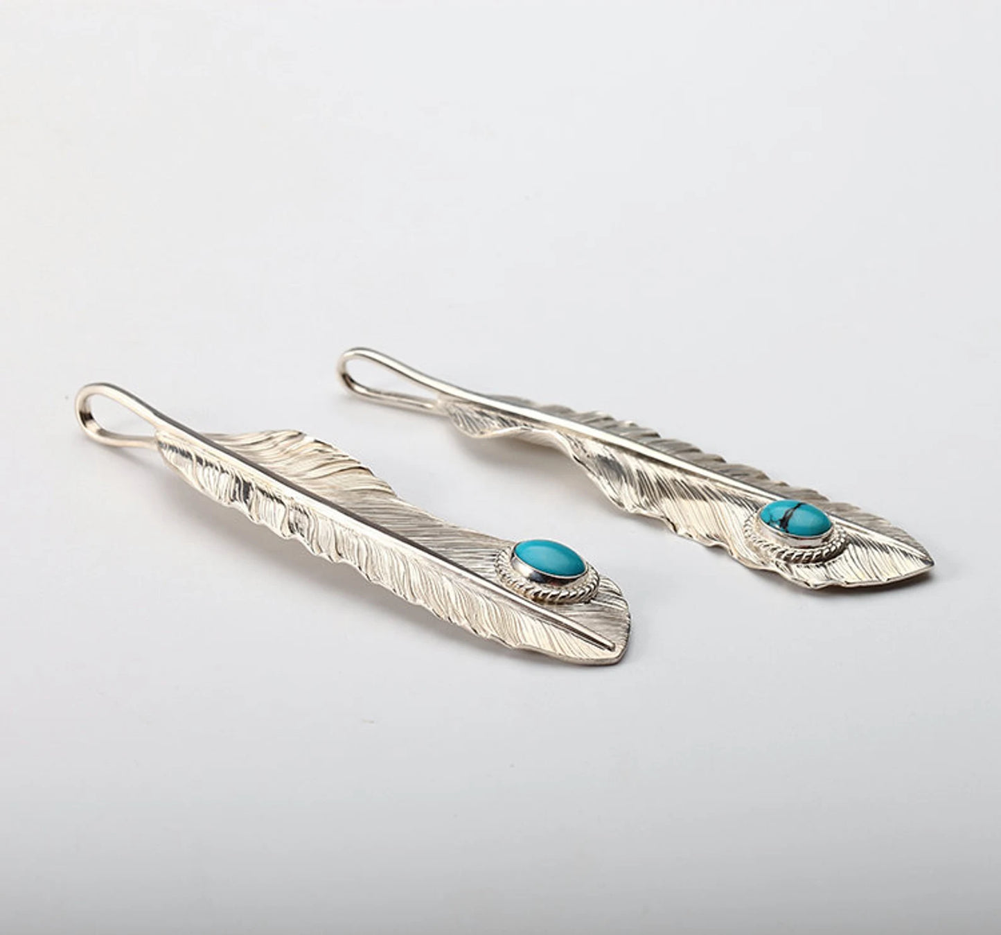 Silver Feather Pendant Eagle Feather Turquoise Pendant