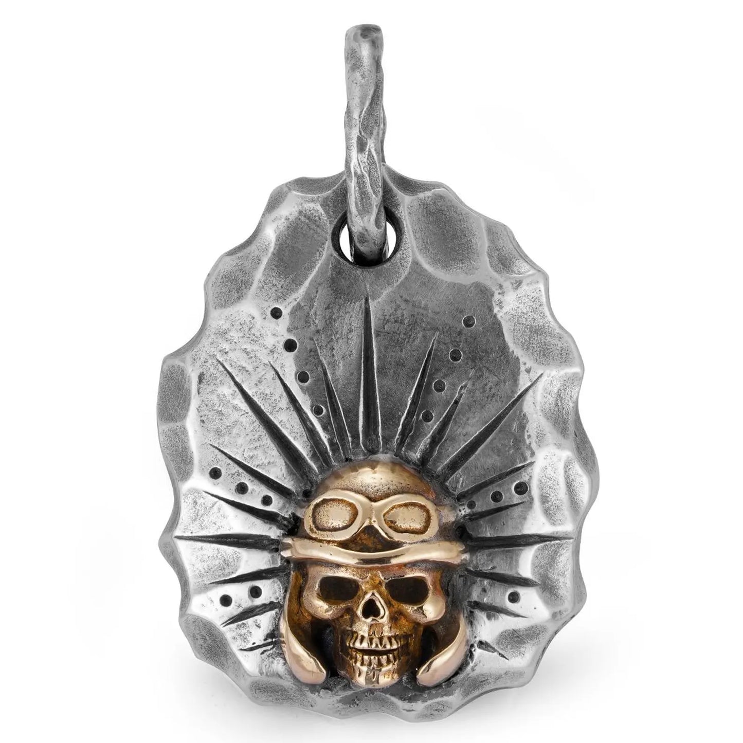 Handmade Chipping Heavy Biker Retro Pilot Skull Knight Pendant