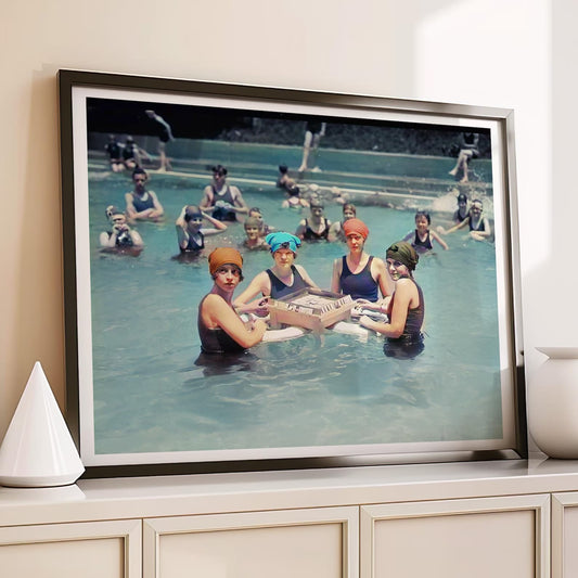 Playing Mah-Jong in the Pool 1924, Vintage Wall Retro Photo Poster