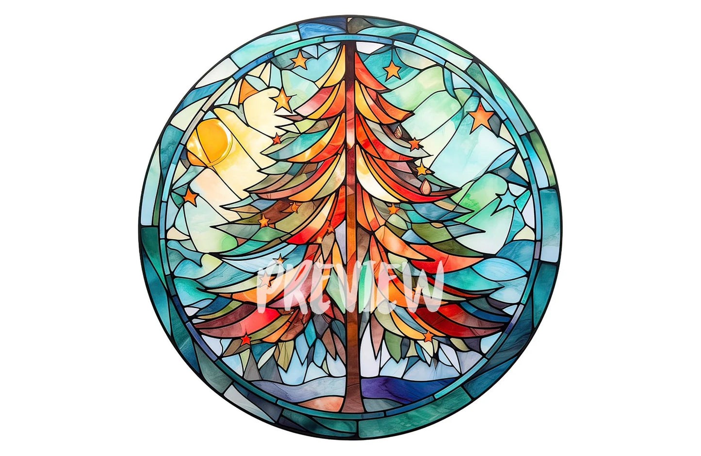 Watercolor Stained glass Christmas tree