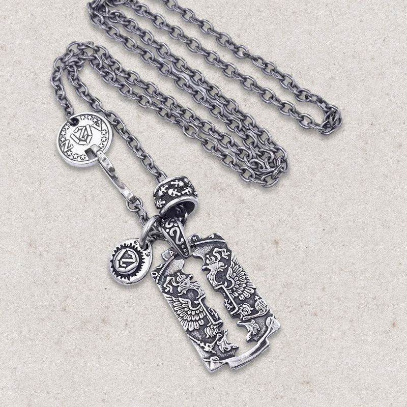 Anubis Royal Eagle Razor Blade Pendant Necklace