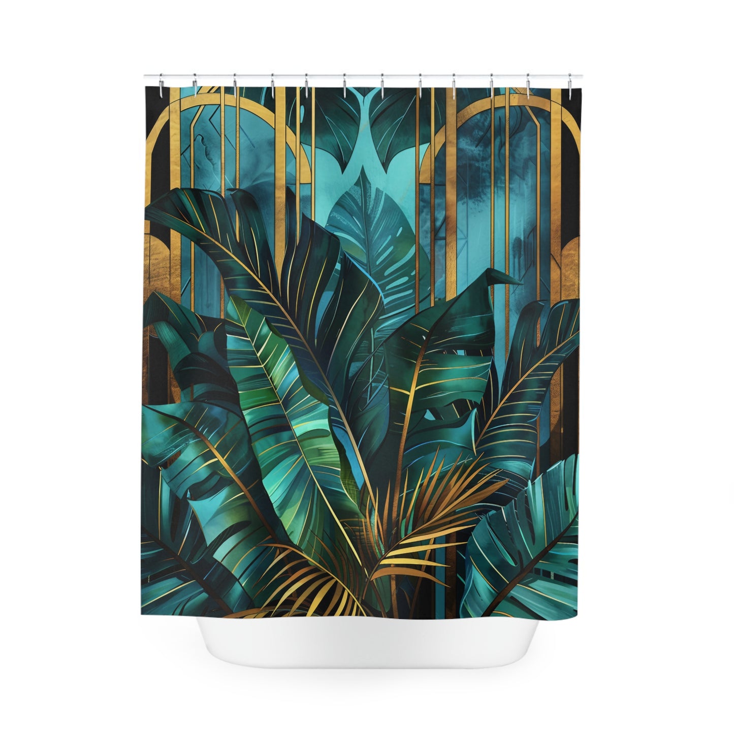 Tropical Monstera Palm Art Deco Style Shower Curtain Bathroom Decor