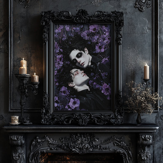 Vampire Lovers Gothic Gay Art - Canvas Wall Art Print for Dark Romantic Decor