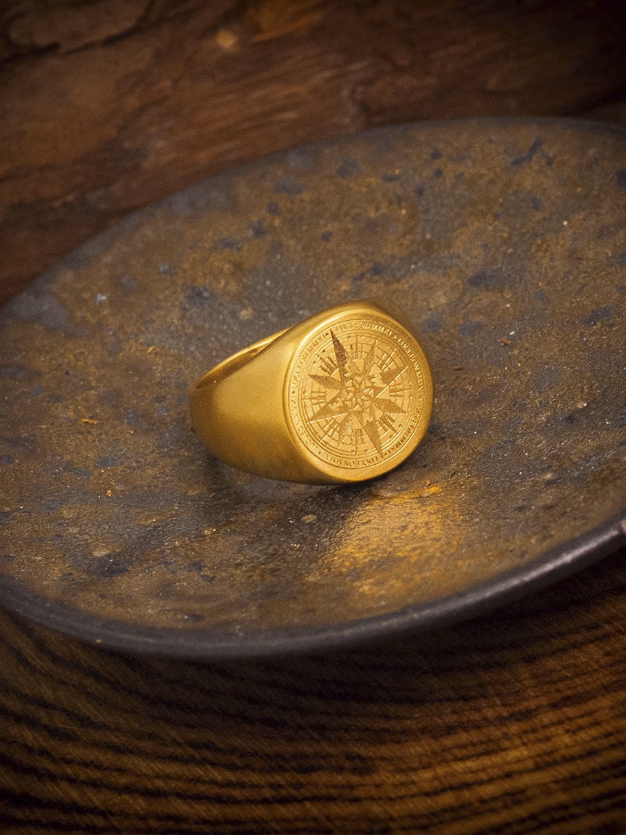 Viking Signet Ring Nautical Compass Ring