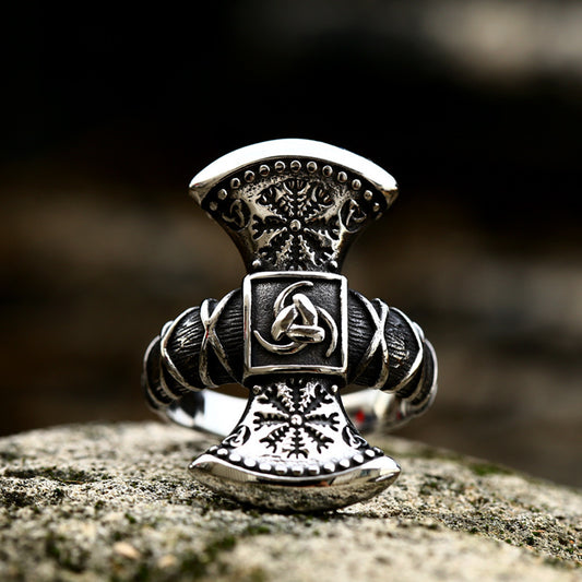 Viking Double Axe Celtic Knot Ring Norse Mythology