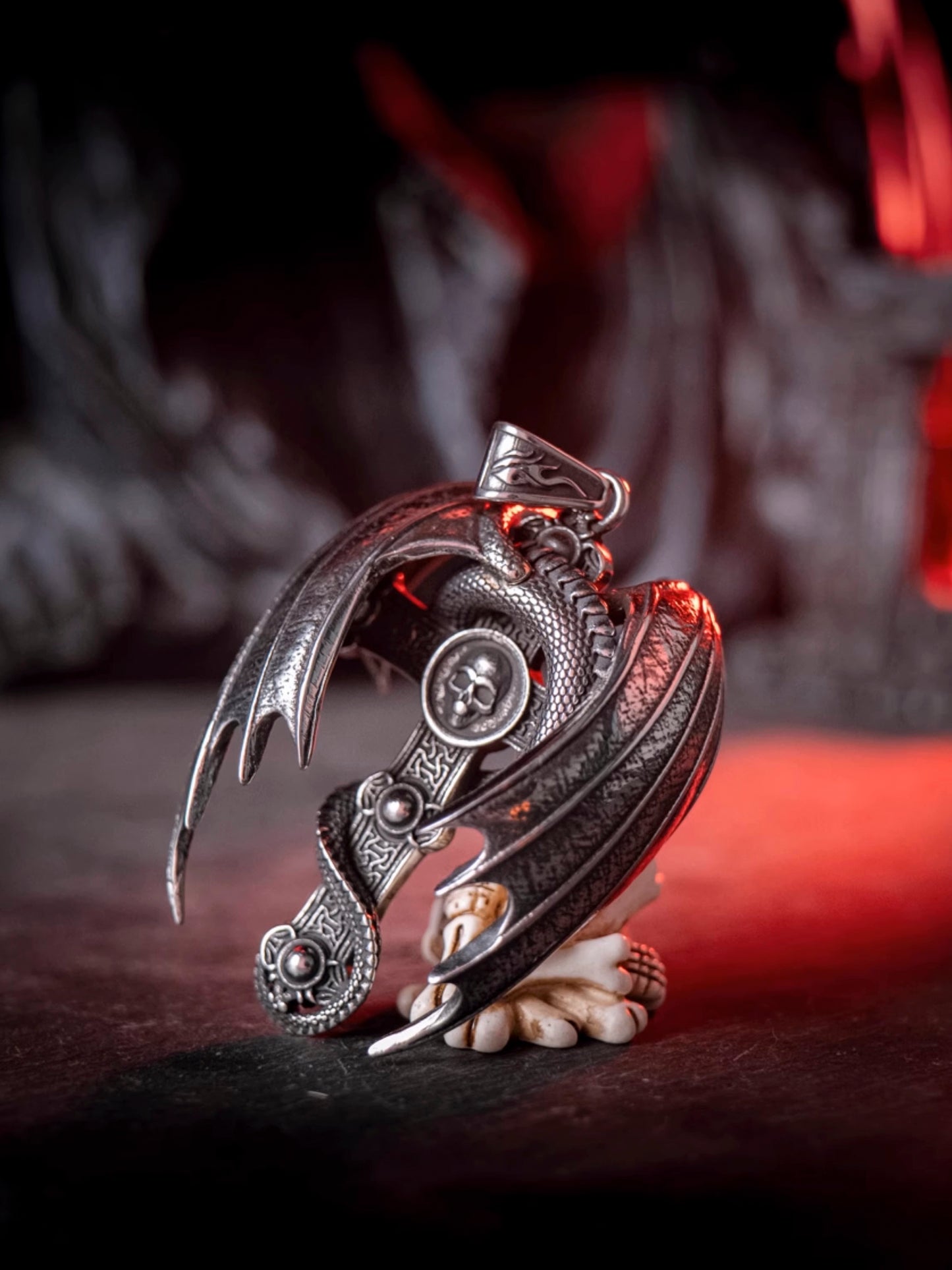 Viking Dragon Cross Wings Stainless Steel Necklace