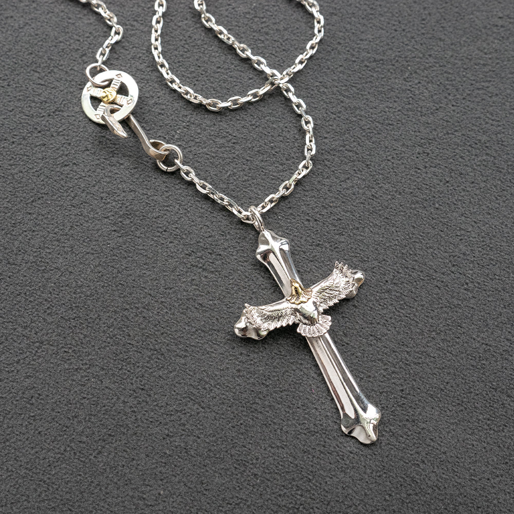 Silver Cross Eagle Hawk Pendant, Native American Indian Style, Tribal Jewelry, Religious Gift