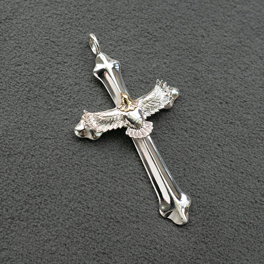 Silver Cross Eagle Hawk Pendant, Native American Indian Style, Tribal Jewelry, Religious Gift