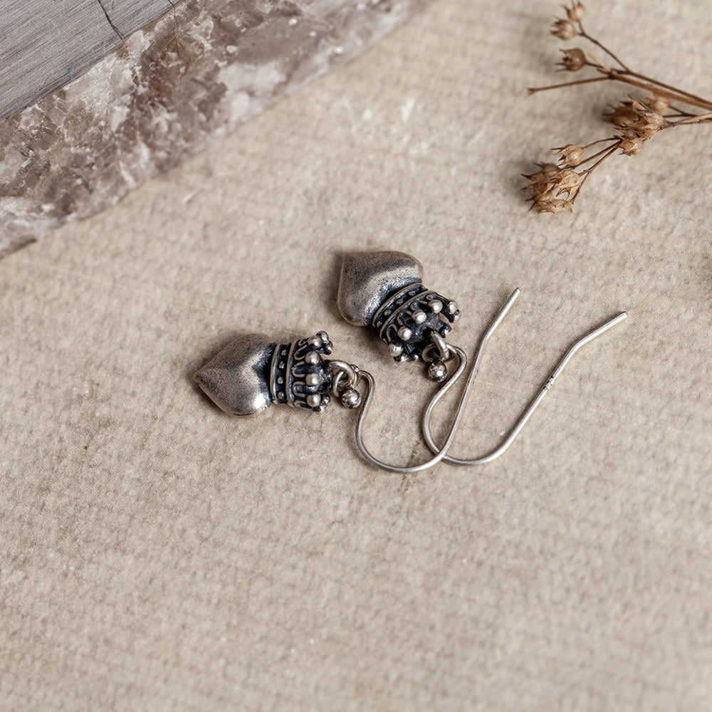Silver Crown Heart Dangle Hoop Earring