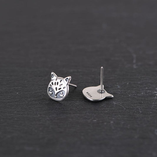 Silver Cat Stud Earrings