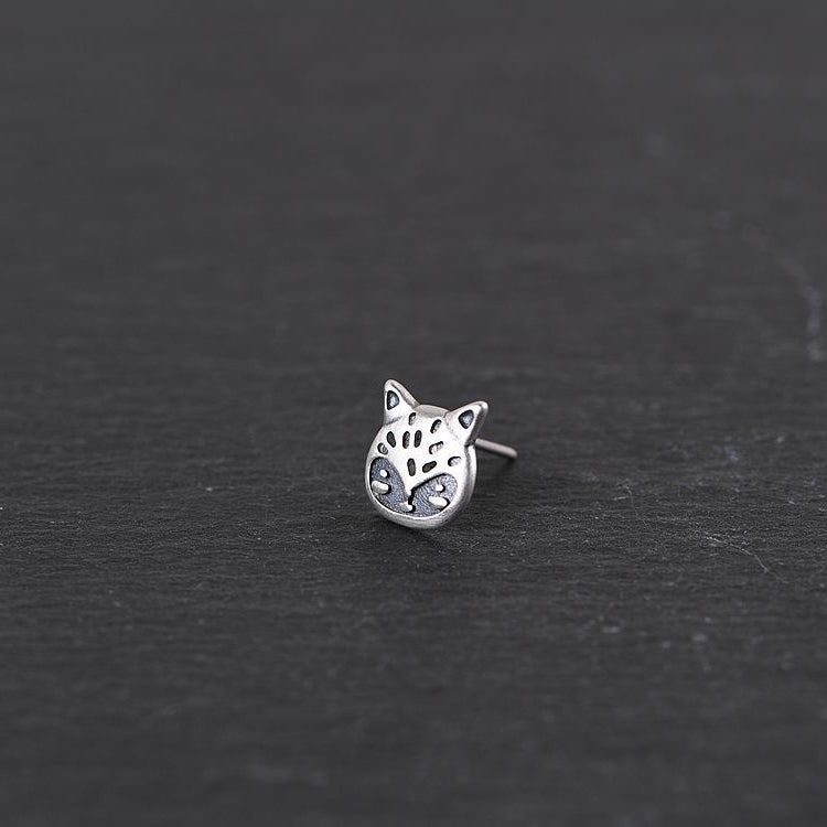 Silver Cat Stud Earrings