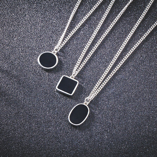 Minimalism Square Round Oval Shape Stainless Necklace Hip Hop K-Pop Style