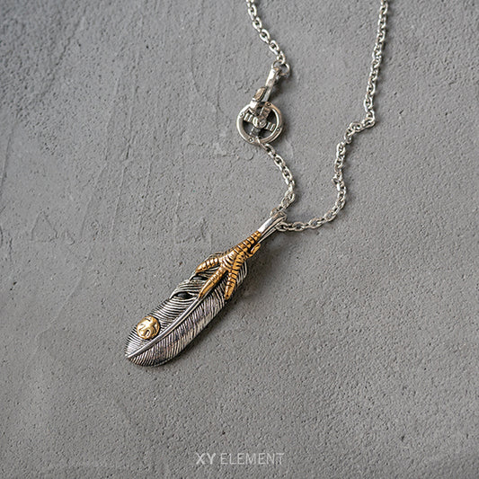 Takahashi Goro Style Stainless Steel Claw Feather Pendant Necklace