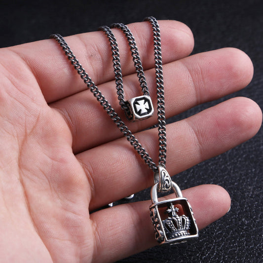 Gothic Cross Crown Layered Necklace