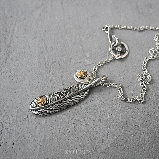 Takahashi Goro Style Stainless Steel Feather Pendant Necklace