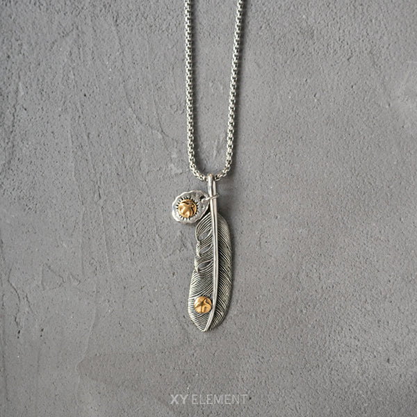 Takahashi Goro Style Stainless Steel Feather Pendant Necklace