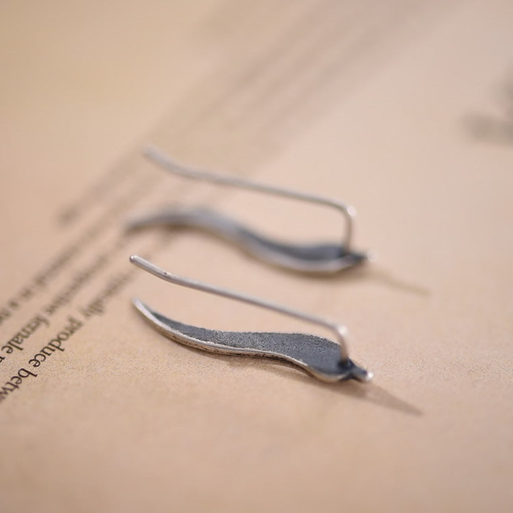 Silver Long Leaf Earrings