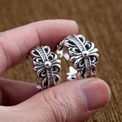 Hearts Floral Diamond Ring Double Floral Cross Ring Chrome Hearts