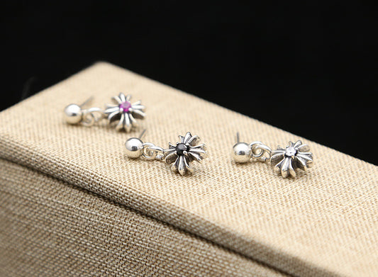 Floral Cross with CZ Stud Dangle Drop Earring