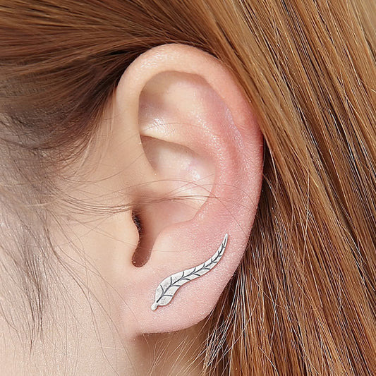 Silver Long Leaf Earrings
