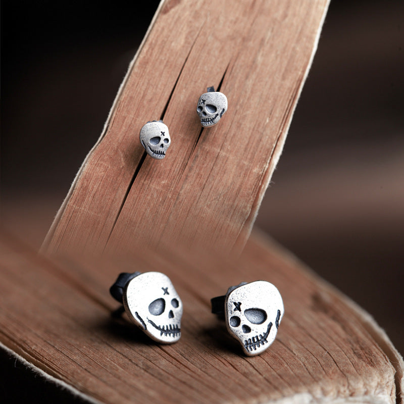 Minimalist Mini Stitch Skull Earring Gothic Punk Rocker Jewelry
