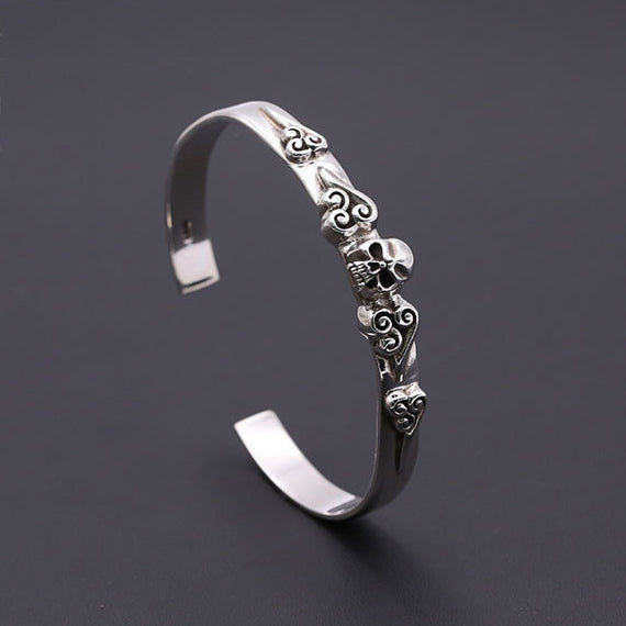 Silver Skull Floral Cuff Bracelet