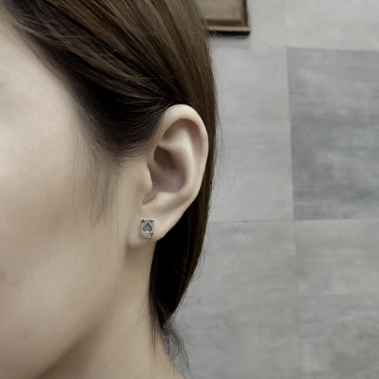 Poker Card Ace Heart Silver Stud Earrings