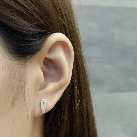 Cross Coffin Silver Stud Earring