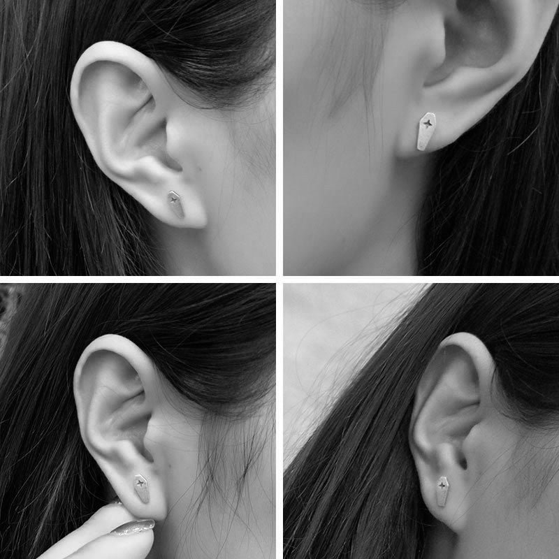 Cross Coffin Silver Stud Earring