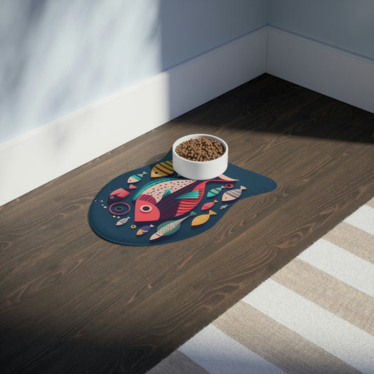Minimalistic Fish Print Cat Food Mat