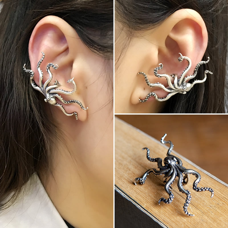 Kraken Octopus Ear Cuff Solid 925 Sterling Silver Unisex Earring Ear Wrap