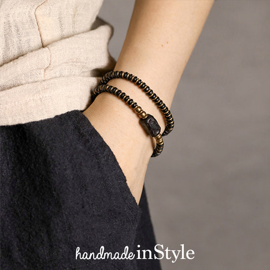 Ebony Beads X Brass Beads Wrap Bracelet