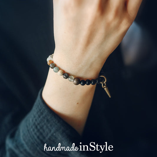 6mm Natural Obsidian X Gemstones Bracelet, Brass Parts, Styling Bracelet, Gift for Her, Gift for Him, Couples Gift