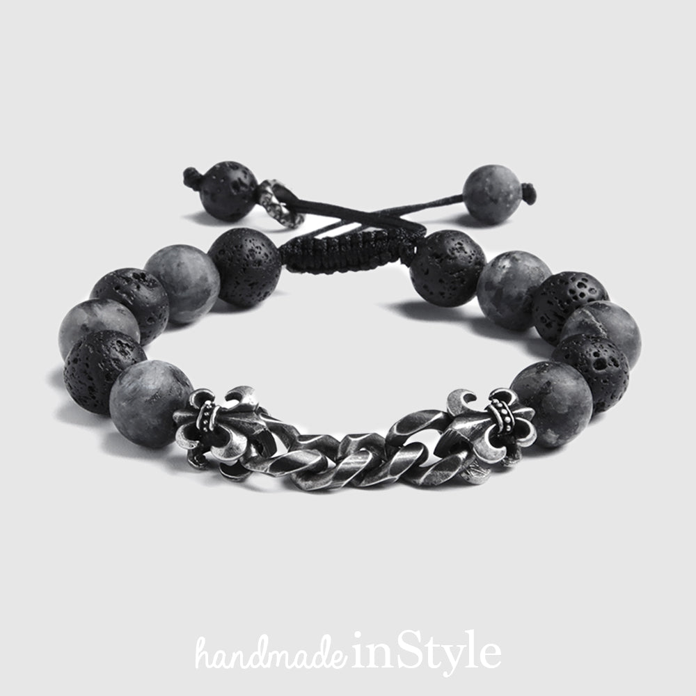 Fleur De Lis Link Chain Semi-Precious Beaded Bracelets