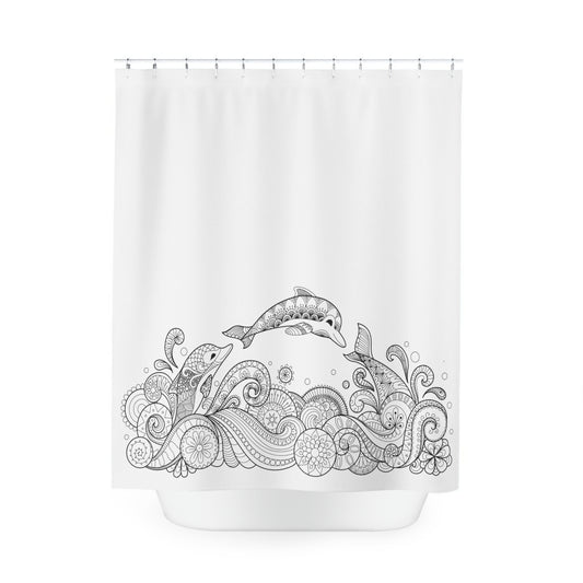 Dolphin Line Art Shower Curtain