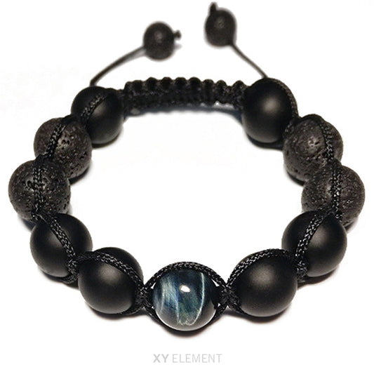 12mm AAA Grade Blue Tigers Eye Matte Agate and Lava Stone Macrame Bracelet