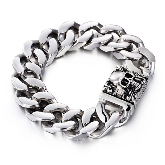Skull Cuban Link Chain Stainless Steel Bracelet