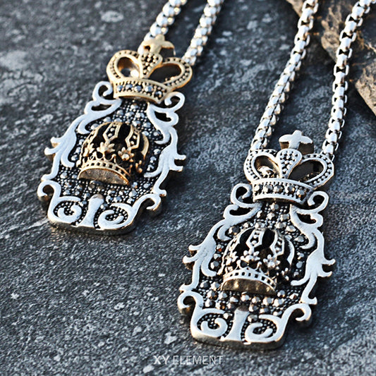 Royal Crown Stainless Steel Tag Pendant Necklace