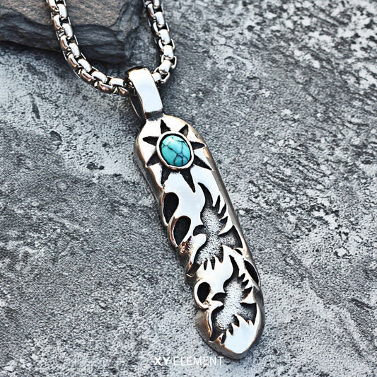 Thunderbirds Turquoise Decal Feather Stainless Steel Necklace