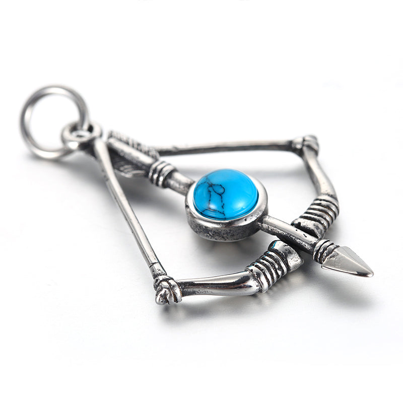 Bow and Arrow Turquoise Stainless Steel Pendant Necklace