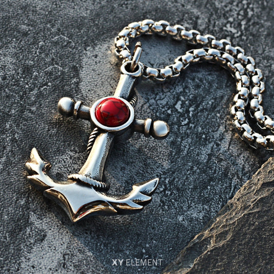 Anchor Turquoise Decal Stainless Steel Pendant Necklace