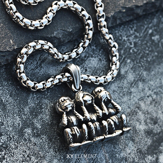 The Three Wise Monkeys Mizaru Kikazaru Iwazaru Stainless Steel Necklace