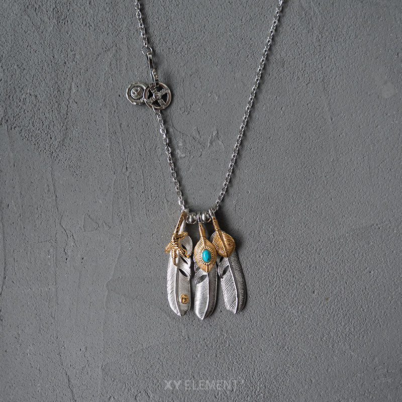 Goro Takahashi Style Stainless Steel Feather Necklace Set